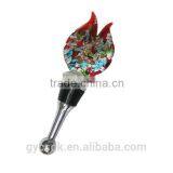Novelty Flame Shaped Silver Foil Colorful Lampworking Glass Red Wine Stopper thumbnail-1