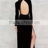 Plain Black Soft Sexy Long Sleeve Backless Evening Dress thumbnail-2