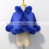 Winter Elegant Kids Women's Real Fox Fur Trim With Cashmere Cape thumbnail-3