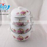 The Best Quality 3 Pcs Enamel Casserole With Metal Cover Beautiful Decal thumbnail-1