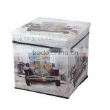 Old Car Printed Storage Ottoman , PVC Stool Using for Storage and Seating thumbnail-1