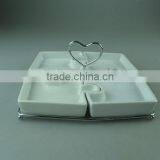 Stocklot White Ceramic Puzzle Shape Divided Plate With Iron Stand in Cheap Price thumbnail-1