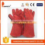 DDSAFETY Wholesale Red Industrial Leather Hand Gloves With Lining And Palm One Piece Back thumbnail-2