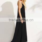 Woman Black Summer Sleeveless Spaghetti Strap Maxi Beach Shift Dress thumbnail-5
