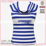 Popular Summer Straped Neck Sexy Back Cross Stripe Blouse for Women thumbnail-1