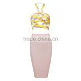 Halter Patchwork 2 Piece Set Knee Length Jacquard High Quality Rayon 2015 New Fashion Bodycon HL Night Wear Slim Bandage Dress thumbnail-3