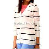 Boyfriend Style Y Neck Button up Stripe Cardigan 2015 Woman With Patch Pockets thumbnail-2