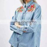Runwaylover EY2349B Europe Style 2017 Ladies Embroidery Washed Denim Blouse thumbnail-1