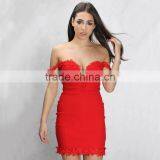 Crochet Lace Trim Bardot Dinner Dress off Shoulder Short Bodycon Party Dress thumbnail-6