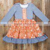 Top Quality Cute Children Boutique Dress for Fall Little Gril Stripe Ruffle Dress thumbnail-2