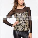 OEM Cheap Fancy Gold-toned Sequins Long Sleeves Women Floral Top Blouse thumbnail-2