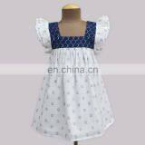 White and Navy Medallion Angel Sleeve Dress for Kids thumbnail-1