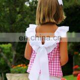 Girls Pink Summer Outfit Toddler Grid Tops + White Shorts Set Spring Summer for 1-6T thumbnail-2