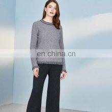 Latest Design Crew Neck Gray Cashmere Sweater With Tassels thumbnail-1