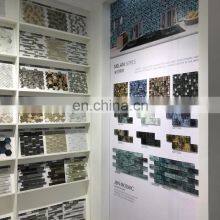 Sky Blue With Golden Line Design Swimming Pool Glass Mosaic for Bathroom