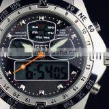 Brand New mens man analog digital alarm black face stainless steel sport quartz watch