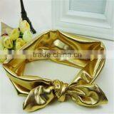 Wholesale 2016 New Spring Cotton Bowknot Top Baby Flower Headband, Metallic Bunny Ear Headwrap