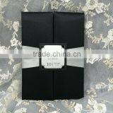 New arrival hot sale elegant black hardcover silk wedding invitations with silver ribbons & label papers