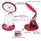 Round Plastic Two Way Vanity Lighted Bedroom Table Mirror With Magnifying Supplier's Choice