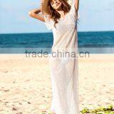 Dresses Latest Women Girl Design Fashion Photos White Pom-pom Decorated Short Sleeve Long Dress thumbnail-3