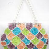 Handmade Leather Bag Ladies Fancy Large Size Crochet Design Multi Color Handbag Many Pockets