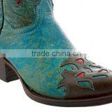 Womens Brown Turquoise Robin Flower Print Western Leather Rodeo Cowgirl Boots thumbnail-5