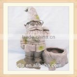 Standing Gnome Figurine with Flower Pot Resin Ivory Craft