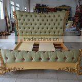 Italy Rose Carving Green Fabric Upholstered King Size Bed/ Baroque Style New Design Bedroom Furniture/Romatic Wooden Wedding Bed thumbnail-5