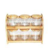 Whole Sale Bamboo Spice Rack Set With Glass Jar