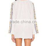 Boho Clothing Embroidered Cotton Mini Dress With Pom Pom Fringe 2016 HSD5810 thumbnail-3