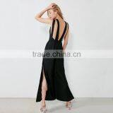 HAODUOYI Sexy Women Wide Leg Jumpsuit Cross Split Backless Ladies Pants Hollow Out Round Neck Sleeveless Jumpsuit for Wholesale thumbnail-3