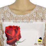 2017 Spring Cheap Adult Women Transparent Lace Floral Long Sleeve Rose Printed Cotton Raglan Lady T Shirt Top thumbnail-3