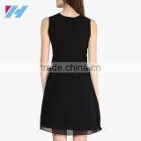 Fashion Clothing 2016 Woman Black Chiffon Sleeveless Mid Solid Shift Dress thumbnail-4