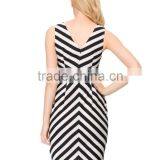 Slim Fit v Neck Stripe Print Clothing Wholesale Lady Dress Cotton Design thumbnail-4