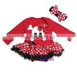 Baby Red Polka Dots Black Ruffles Pirate Long Sleeves Bodysuit Pettiskirt and Headband NB-18M thumbnail-1