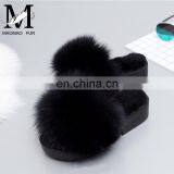 Solid Color Fuzzy Slippers Women Indoor Winter Home Real Fox Fur Shoes Fur Slippers