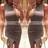 MIKA72351 Elegant Gray Sleeveless Knitted Casual Dress Women Evening Party Bodycon Dress GirlsLadies Spring Short Pencil Vestido thumbnail-1