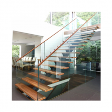 New Design Modern Floating Staircase Design Glass Railing Metal Beam Mono Stringer Staircase thumbnail-3