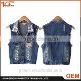 Wholesale Bleach Basic Style Denim Women's Jacket With Studs and Laces