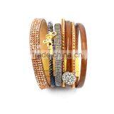 Fashion Lucky Letters DIY Diamond Rhinestones Tassel Multi-Layer Wide Leather Bracelet thumbnail-6
