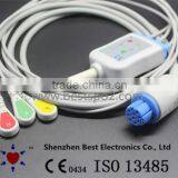 GE-Datex-Ohmeda 10pin ECG 3 Lead Cable and Leadwires, IEC, Snap