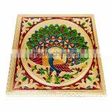 RAJWADI CHOWKI-PATLA / SITTING STOOL - PEACOCK DESIGNED WOODEN HANDMADE 10"x10"x2" CHOWKI PATLA-G.M.