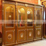 Luxury French Louis XV Style Golden Stuy Room Bookcase/ Palace Fancy Wood Carved Display Cabinet/ Antique Glass Showcase thumbnail-1