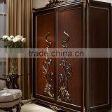 New Design Neoclassic Bedroom Furniture Solid Wood Floral Carving Two Sliding Doors Wardrobe thumbnail-1