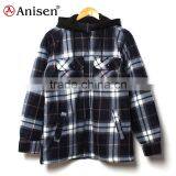 Stock Clothing Men Fleece Plaids Jacket With Hood thumbnail-1