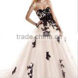 Pink Black Appliqued Flower Low Cut Sexy Sleeveless Party Wear Long Dresses thumbnail-1