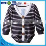 Black and Write Stripe Organic Cotton Winner Wear Long Sleeve Wholesale Happy Newborn Baby Boy Clothing With Button thumbnail-1