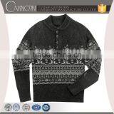 OEM Sweater Supplier Lambswool Blend 4 Button Mock Neck Mens Jacquard Sweater thumbnail-1