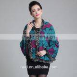 5 Colors New Short Knit Luxury Natural Rabbit Fur Trim Shawl Capes Mixed Color Coat Overcoat for Women Cashmere Pashmina Wraps thumbnail-1