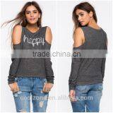 Sexy Cold-shoulder Graphic Print Crewneck Sweatshirt Womens Clothing Fall 2015 thumbnail-1